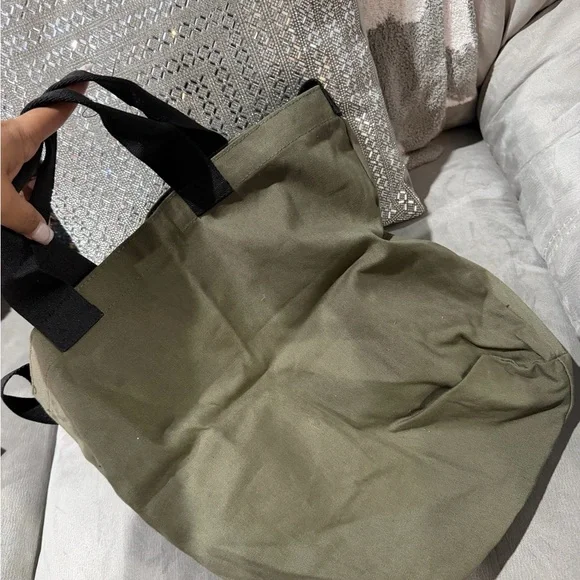 Victoria Secret Pink Olive Green Tote Bag with Black Straps - Picture 3 of 3